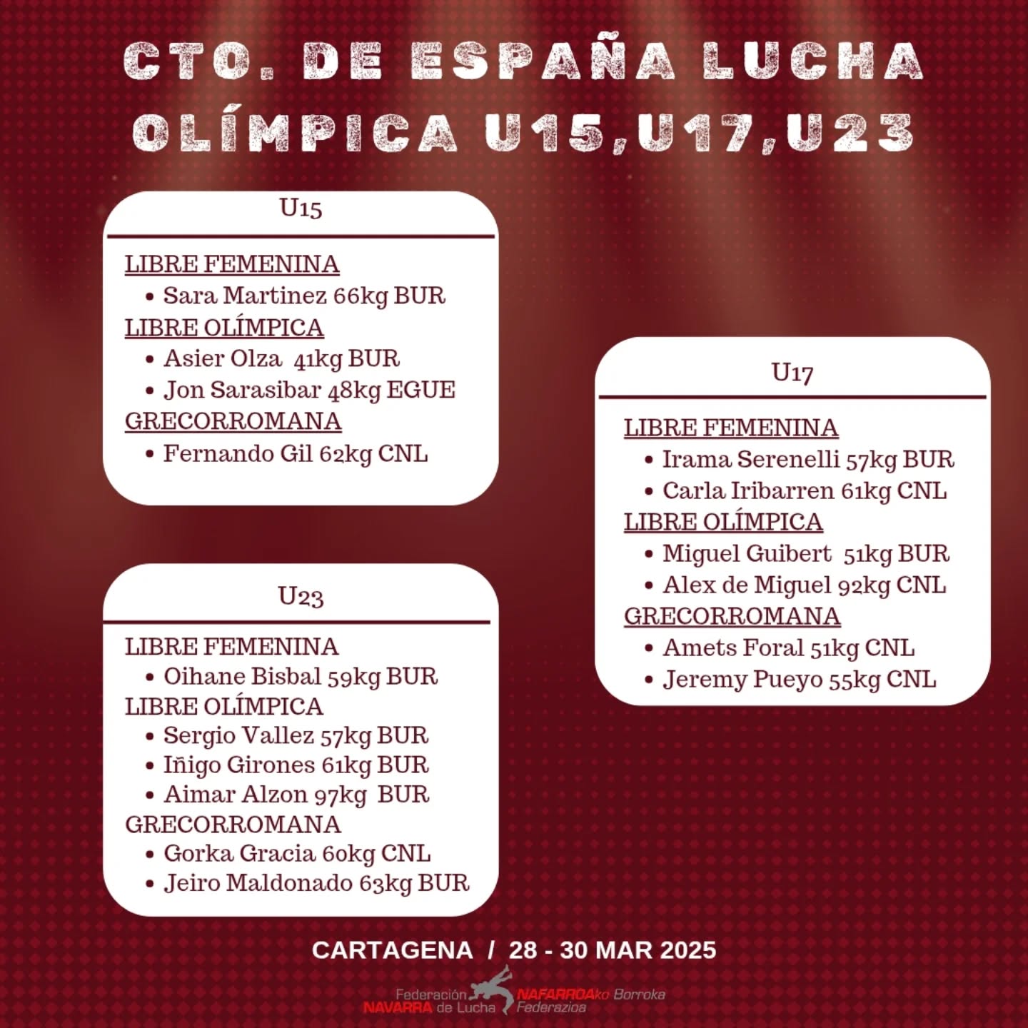 Cuenta atr&aacute;s para el Campeonato de Espa&ntilde;a de Luchas Ol&iacute;mpicas de las categor&iacute;as U15, U17 y U23